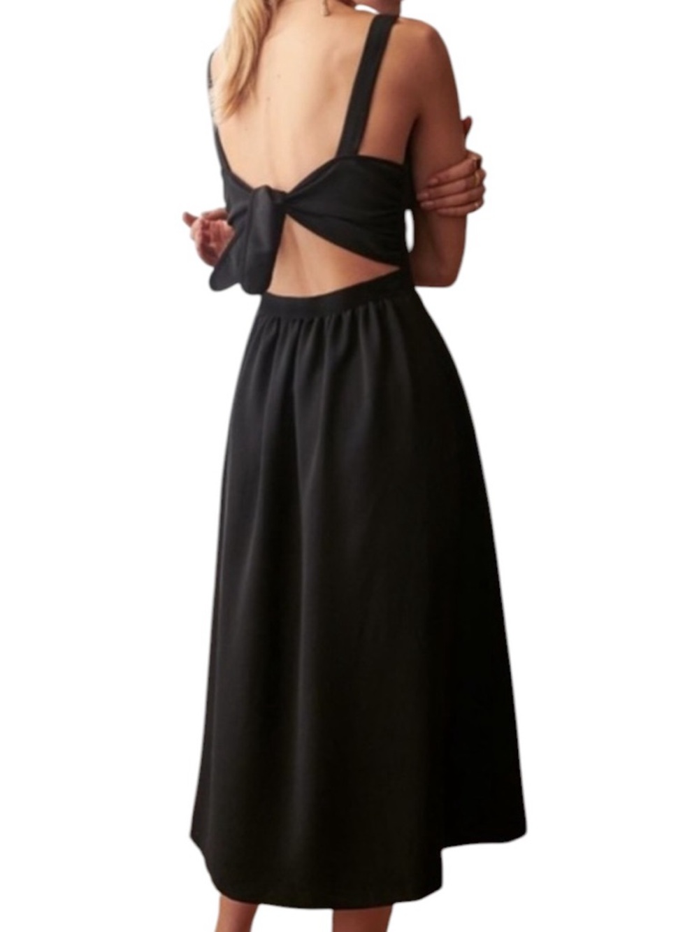 Sezane Dorine Dress Black Midi Open Tie Back Size 38